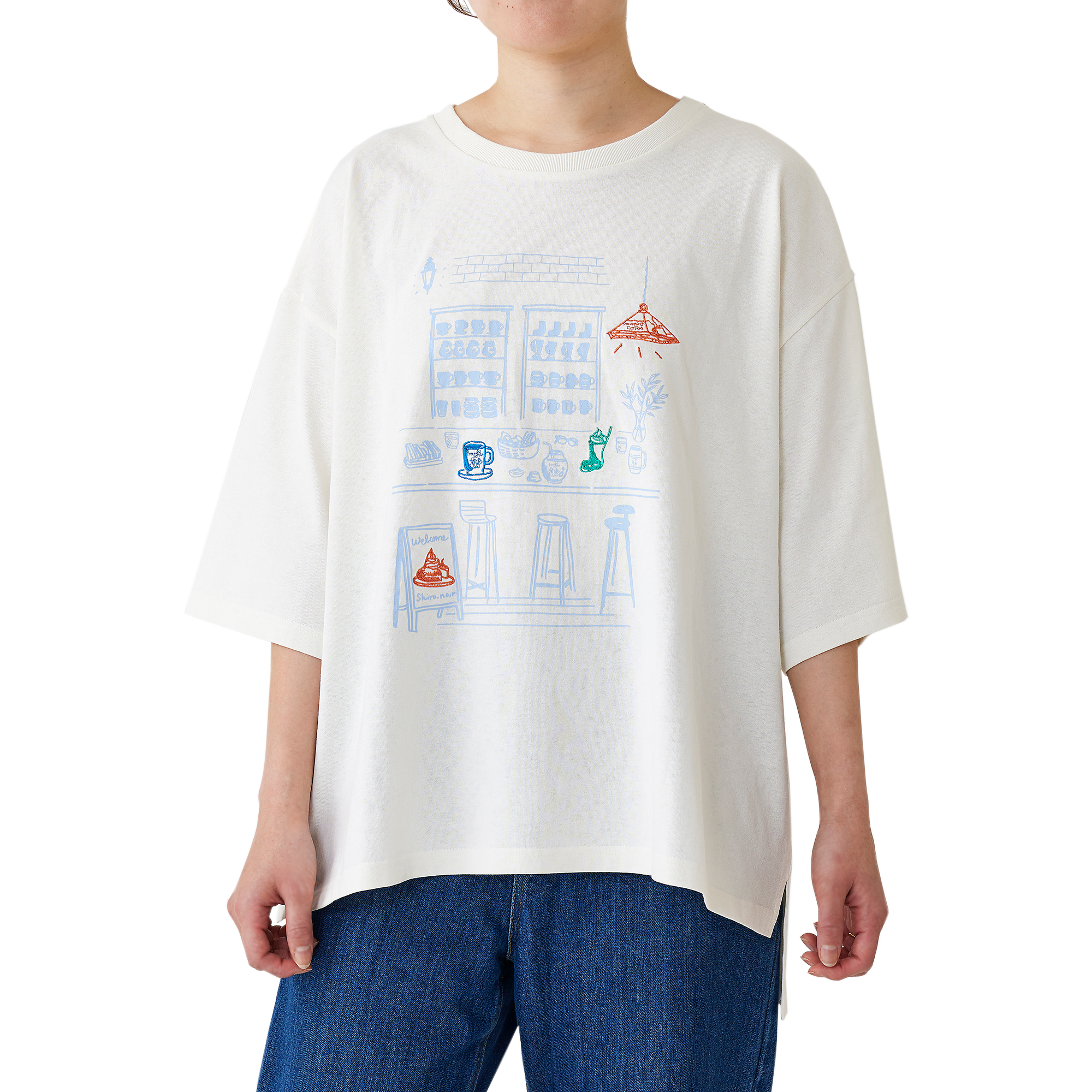 プリント×刺繡Tシャツ(ビッグシルエット)